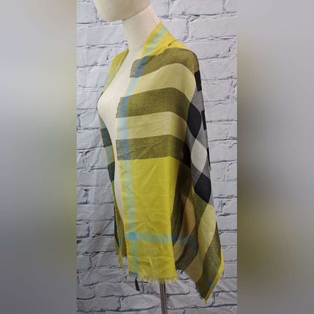 Burberry Women's Scarf Yellow Black Nova Check Silk Cashmere Italy 70" x 20" - Picture 10 of 15